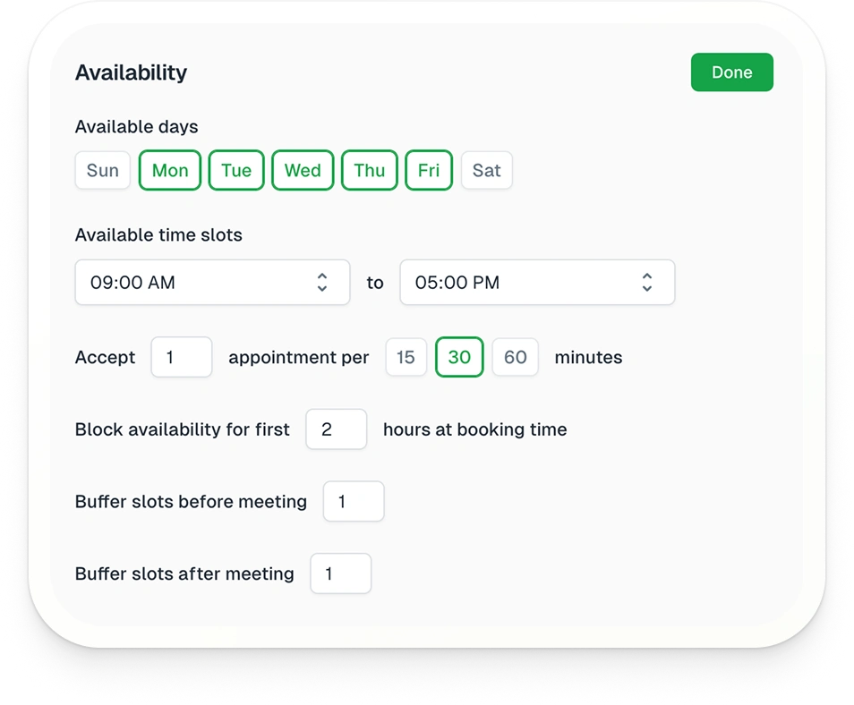 Set your availability in the interactive form builder